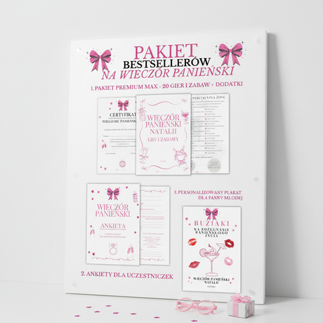 PAKIET BESTSELLERÓW NA PANIEŃSKI: 20 Gier i Zabaw + Ankiety dla Uczestniczek + Plakat dla Panny Młodej PRODUKT FIZYCZNY