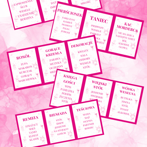 Gra na Wieczór Panieński: Weselne Tabu - 54 karty! Format cyfrowy PDF